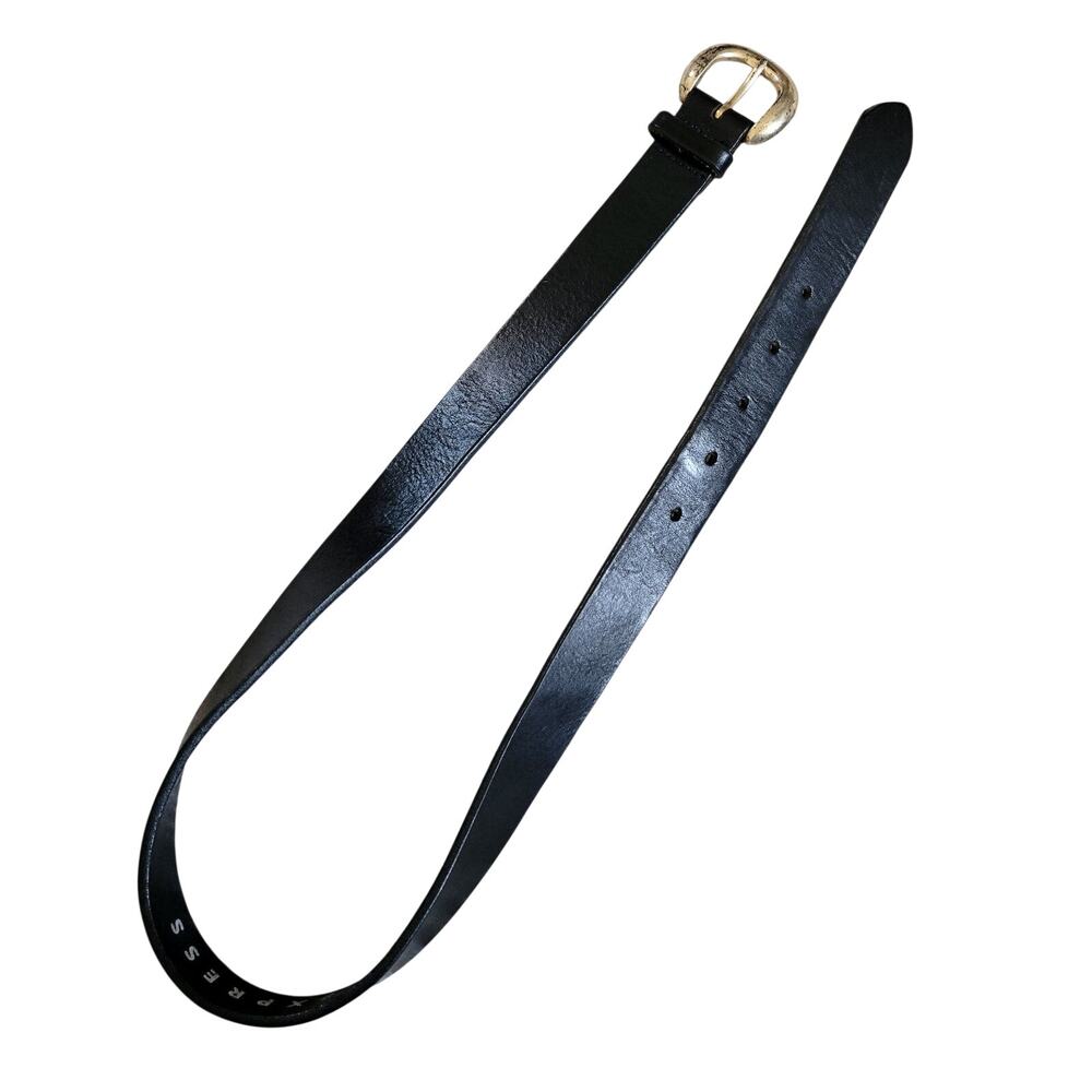 Express Womens M Black Genuine Italian Leather Belt Silver Chunky Buckle